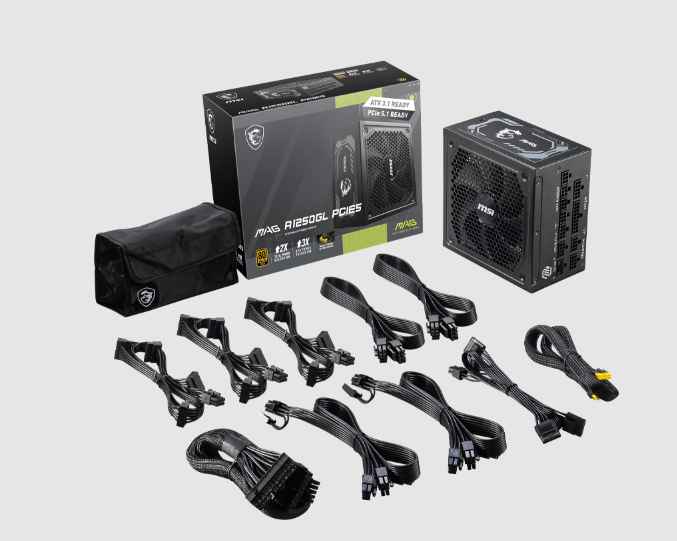 MSI MAG A1250GL PCIE5 / FUENTE DE PODER DE 1250W / 80+ GOLD / FULL MODULAR / ATX 3.1 / PCIE 5.1 READY / CONECTOR 12VHPWR / ATX