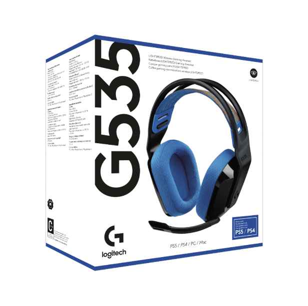 LOGITECH G535 NEGRO-AZUL / AUDIFONO CON MICROFONO INALAMBRICO LIGHTSPEED / RECARGABLE POR USB / COMPATIBLE CON PC, PS4, PS5