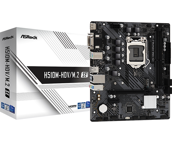 ASROCK H510M-HDV/M.2 SE / TARJETA MADRE M-ATX / LGA 1200 (10TH & 11TH GEN) / X2 DDR4 3200MHZ / X1 HDMI, X1 DVI, X1 VGA / X1 PCIE 4.0 / X6 USB 3.2 GEN1
